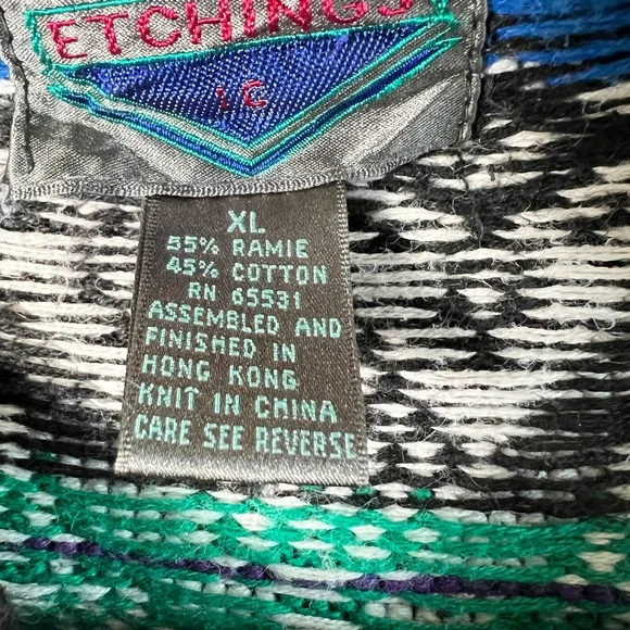 Vintage Etchings Textured 3D Knit Crewneck Sweater Size Extra Large Cosby Chunky